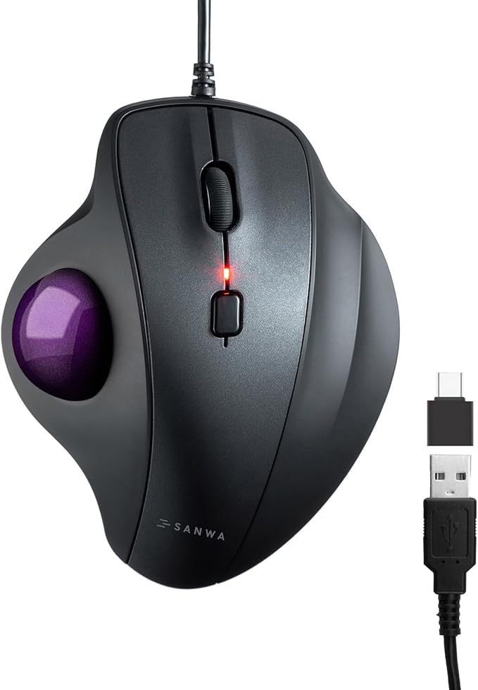 SANWA Wired Ergonomic Trackball Mouse, Optical Vertical Rollerball Mice, Silent Buttons, 34mm Trackball, 600/800/1200/1600 DPI, Compatible with MacBook, Laptop, Computer, Windows, macOS, Purple