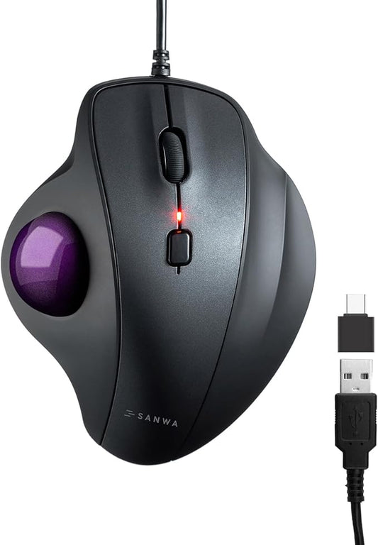 SANWA Wired Ergonomic Trackball Mouse, Optical Vertical Rollerball Mice, Silent Buttons, 34mm Trackball, 600/800/1200/1600 DPI, Compatible with MacBook, Laptop, Computer, Windows, macOS, Purple