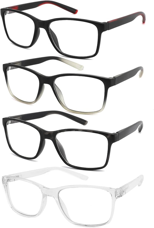 Blue Light Blocking Reading Glasses for Men,4 Pack Stylish Computer 1.5 Readers with Spring Hinges,Anti Glare/Eye Strain Filter UV Ray Magnigying Reader Eyeglasses,+1.50 Magnification Strength