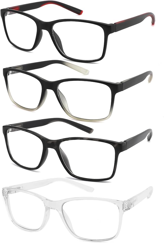 Blue Light Blocking Reading Glasses for Men,4 Pack Stylish Computer 3.0 Readers with Spring Hinges,Anti Glare/Eye Strain Filter UV Ray Magnigying Reader Eyeglasses,+3.00 Magnification Strength