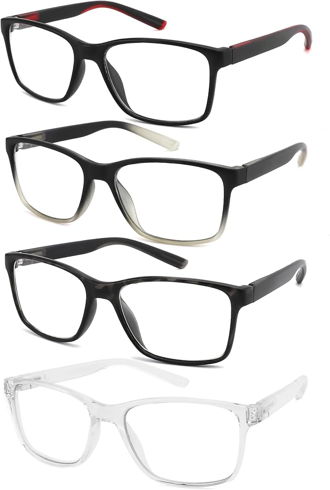 Blue Light Blocking Reading Glasses for Men,4 Pack Stylish Computer 1.0 Readers with Spring Hinges,Anti Glare/Eye Strain Filter UV Ray Magnigying Reader Eyeglasses,+1.00 Magnification Strength