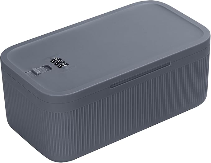 Lockable Storage Box,Medicine Lock Box Travel Case,Refrigerator Bin Container for Food,Medicines,Snacks,Locking Mobile Cell Phone Device Jail,Small Lockbox for Office,Home,School,Father Gift (Navy)