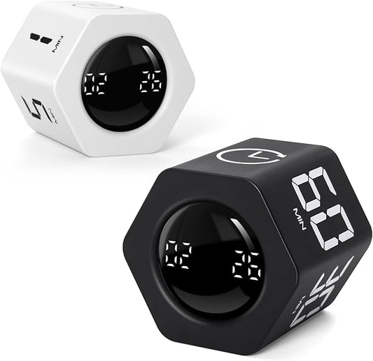 Productivity Timer 1, 5, 10, 30, 60 Minutes Preset, Desk Cube Timer with Gravity Sensor/Mute/Vibration for ADHD, Work, Study, Kitchen, Back to School (2, Black&White)