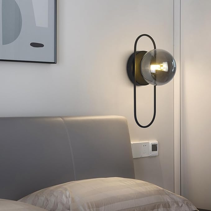 Smoked Glass Wall Sconces Black Bathroom Vanity Light Fixture Vintage Flush Mount Wall Sconce Lighting Mid Century Modern Hallway Sconce Farmhouse Globe Wall Light