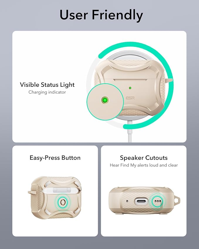 ESR for AirPods Pro 2nd Generation Case, Compatible with Airpods Pro Case 2nd/1st Gen (2023/2022/2019), Compatible with MagSafe, Powerful Drop Protection, Magnetic Lid, Desert Titanium
