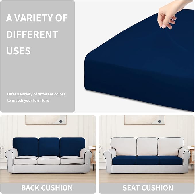 Easy-Going 100% Waterproof Chair Sofa Seat Cushion Slipcovers Couch Cushion Cover Stretch Furniture Protector for Kids, Pets (3-Piece Sofa Cushion, Navy)