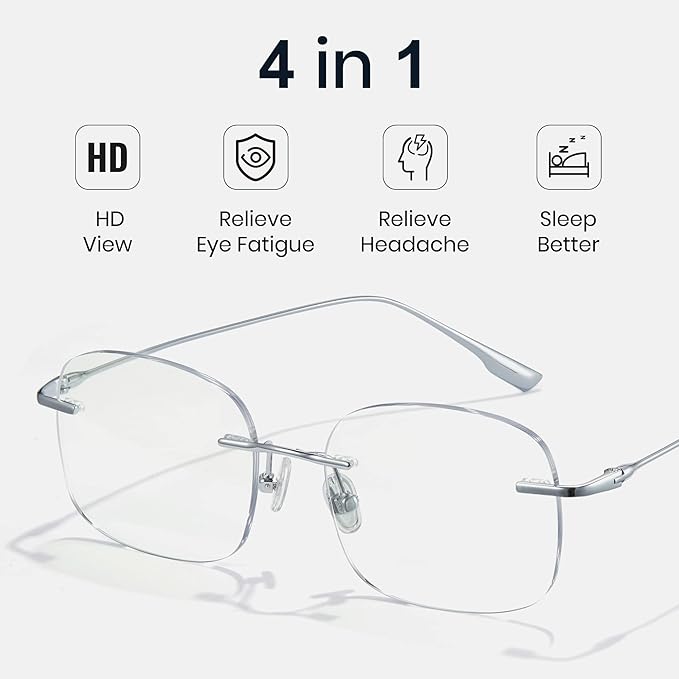 Cyxus Titanium Blue Light Glasses for Men Frameless Rimless Glasses UV protection Eyeglasses