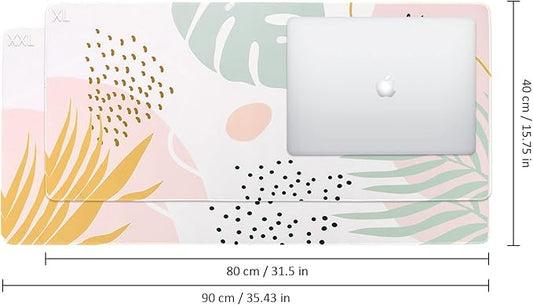 iCasso Desk Pad,Extended Gaming Mouse Pad (35.4x15.7 in), Large Non-Slip Rubber Base Mousepad with Stitched Edges, Waterproof Keyboard Mouse Mat Desk Pad for Work, Office, Home (Morandi)