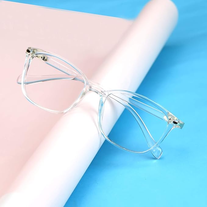 VisionGlobal Blue Light Blocking Glasses for Women, Anti Eyestrain, Computer Reading, TV Glasses, Stylish Square Frame, Anti Glare(Clear,+3.00 Magnification)