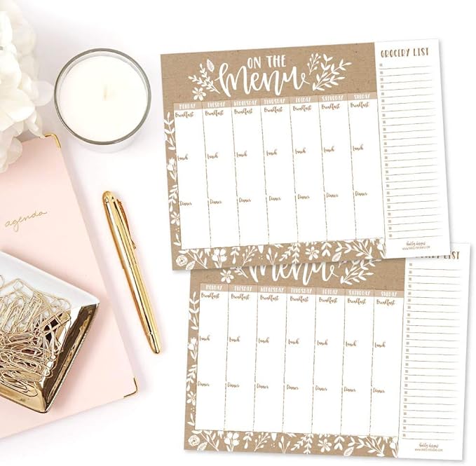 Hadley Designs - Rustic Weekly Meal Planning Calendar Grocery Shopping List Magnet Pad for Fridge, Week Diet Planner Tools Refrigerator What to Eat Dinner Notepad