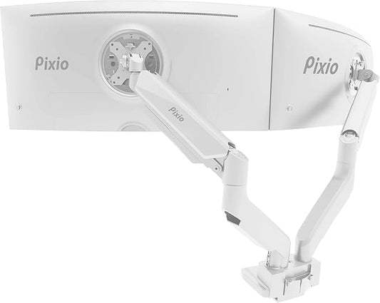 Pixio PS2D White Ultrawide Heavy-Duty Premium Dual Monitor Arm Stand Desk Mount - Fits up to 35 inches Two Monitors, Weights up to 33 lbs Each, Compatible with VESA 75x75mm 100x100mm