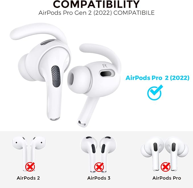 AhaStyle 4 Pairs AirPods Pro 2 Ear Hooks【Added Storage Pouch】 Anti-Slip Ear Covers Silicone Accessories Compatible with Apple AirPods Pro 2nd Generation (2 Large+2 Small, White)