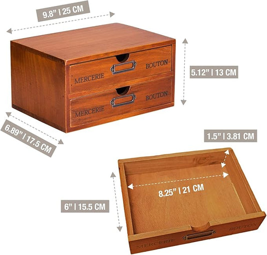 Vintage 2-Drawer Desk Organizer - Wood Countertop Drawer Organizers - 2-Tier Wooden Desktop Monitor Riser w/Drawers - Organization and Storage Drawers for Desk - Stackable Drawers - File Drawer Unit