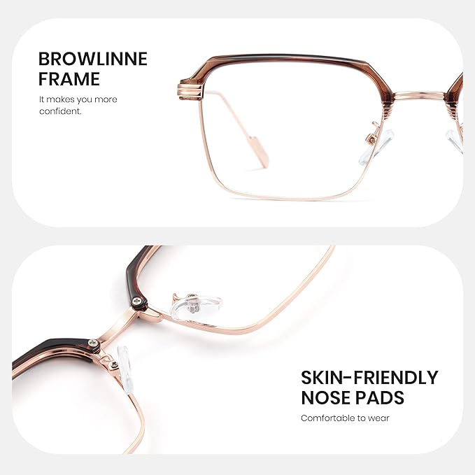 Cyxus Semi Rim Blue Light Glasses for Men Women TR90 Metal Frame UV Blocking Computer Glasses Clear Lens Square Eyewear