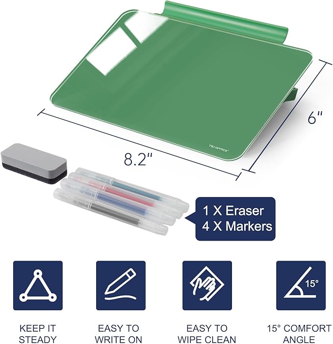 TSJ OFFICE Small Desktop Whiteboard - Glass Dry Erase Board 8 X 6 Inches Tabletop Easel Whiteboard with Stand, Desk Board Buddy for Artist, Teacher and Student