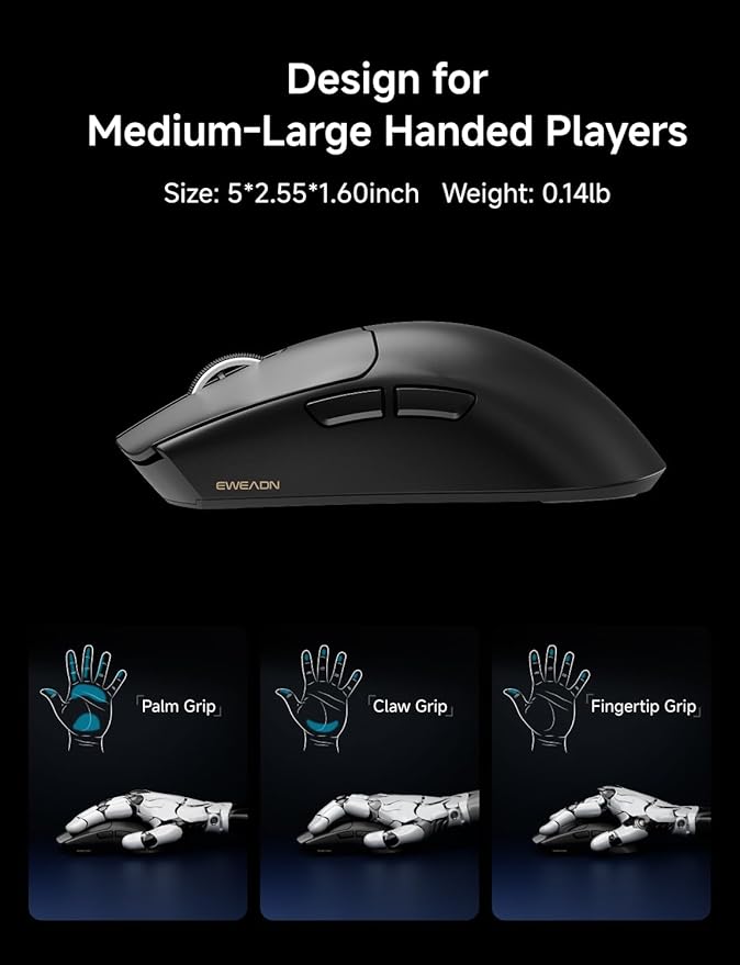 S9 Wireless Gaming Mouse, 59G Ergonomic Computer Mouse, Triple Modes, 8K Polling, 26K DPI, PAW3395 Optical Sensor, Huanyu Switch, 250h Battery Life, Programmable for PC/Win/Mac(Black)