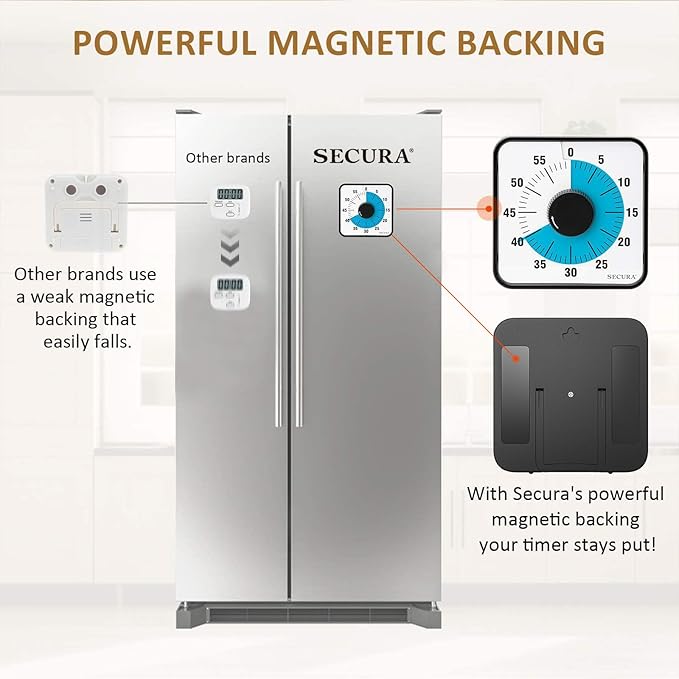 Secura 60-Minute Visual Countdown Timer, 7.5-Inch Oversize Classroom Visual Timer for Kids and Adults, Durable Mechanical Kitchen Timer Clock with Magnetic Backing (Blue)