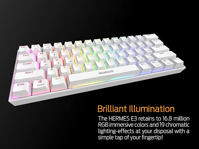 GAMDIAS Hermes E3 RGB Mechanical Gaming Keyboard Blue Switch with 19 Built-in Lighting Effects Certified Optical Switches and N-Key Rollover & Anti-Ghosting Functionality (Hermes E3 White)