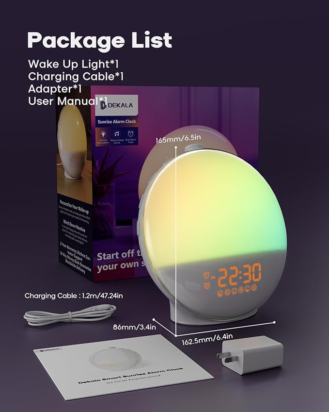 Sunrise Alarm Clock for Heavy Sleepers, Wake Up Light with Sunrise/Sunset Simulation, Dual Alarms & Natural Sounds, Snooze & Sleep Aid, FM Radio, 7 Colors Night Light for Bedroom, Ideal for Gift