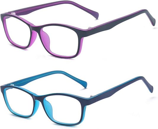 Outray Kids Anti Blue Light Glasses Classic Rectangle Eyewear Anti Harmful Blue Light/UV400 | Anti Glare (Blue+Purple, 47)