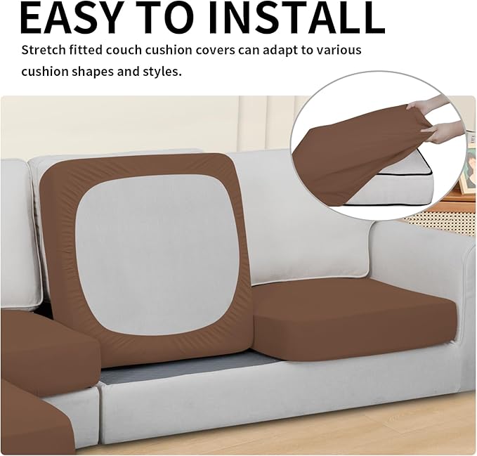 Easy-Going 100% Waterproof 3 Pieces Couch Cushion Covers for Sectional Sofa Left/Right L Shape Chaise Lounge Sofa Seat slipcover Anti-Slip Sofa Cover (2 Seater + 1 Chaise, Brown