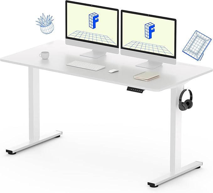 FLEXISPOT Standing Desk with 48 x 24” One-Piece Desktop, Adjustable Height Computer Desk for Home Office (White Frame+ White Top, One Package)