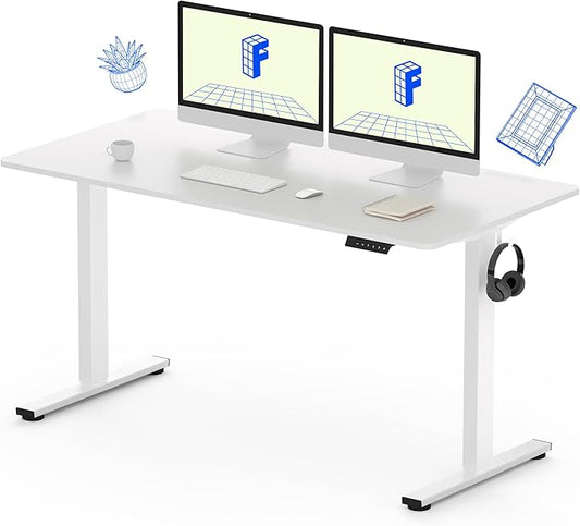 FLEXISPOT Standing Desk with 48 x 24” One-Piece Desktop, Adjustable Height Computer Desk for Home Office (White Frame+ White Top, One Package)