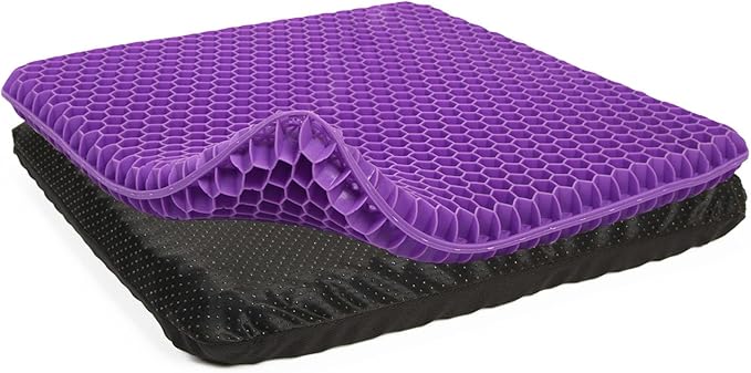 Purple Gel Seat Cushion, 19.7" Extra Large Double Thick Chair Cushions for Office Chair, Wheelchair, Car Seat, Couch, Stadium Seat Cushion for Tailbone Pain Relief, Cooling & Breathable Seat Cushions