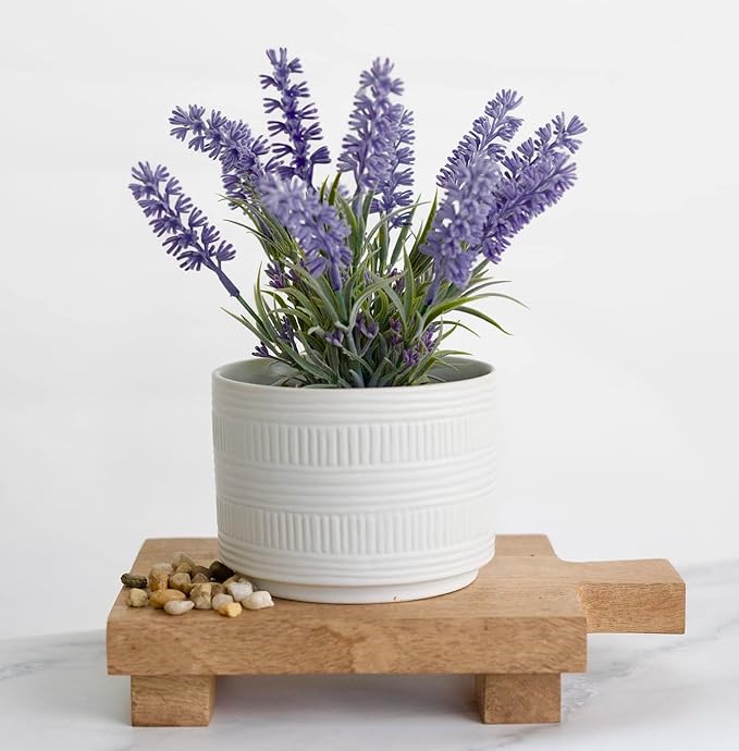 Kurrajong Farmhouse Large Fake Lavender Plant | 9" high Artificial Lavender Plant in White Matte Ceramic Pot | Pretty Faux Plant Desk Decor