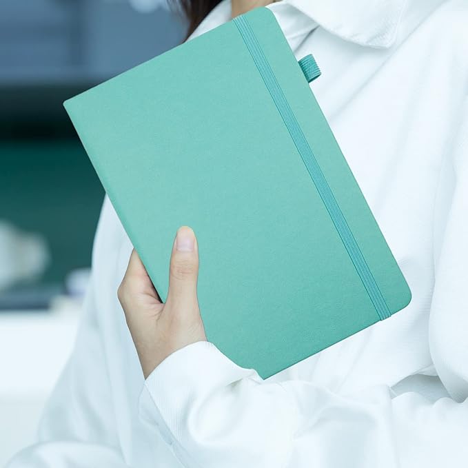 Deziliao Lined Journal Notebooks with Pen Loop, Hardcover Notebook Journal for Work, 100Gsm Premium Thick Paper with Inner Pocket, Medium 5.7"x8.4", （Cyan, Ruled）