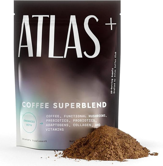 Atlas+ Coffee Superblend– Instant Mushroom Coffee with Lion’s Mane, Reishi, Cordyceps, Ashwagandha, Probiotics, Vitamin D3 & B12– for Energy, Focus, Immunity & Gut Health– 28 Servings (1 Bag)