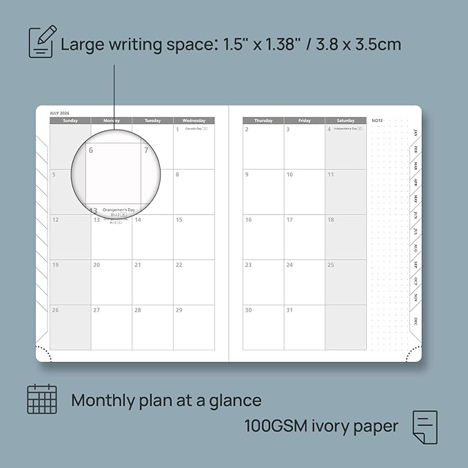POPRUN 2026 Planner (Medium Size 8.5''x 6.5'' Hardcover) - Daily Weekly and Monthly Calendar Agenda 2026 Appointment Book with Hourly Time Slots, Monthly Tabs, 100 GSM - Navy Blue