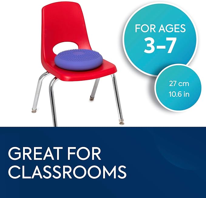 BouncyBand Wiggle Seat, Purple, 1-Pack – Small 10.75” D x 2.5” H Wobble Cushion for Kids Aged 3-7 – Sensory Tool Promotes Active Learning & Improves Productivity – Includes Pump for Easy-Inflation