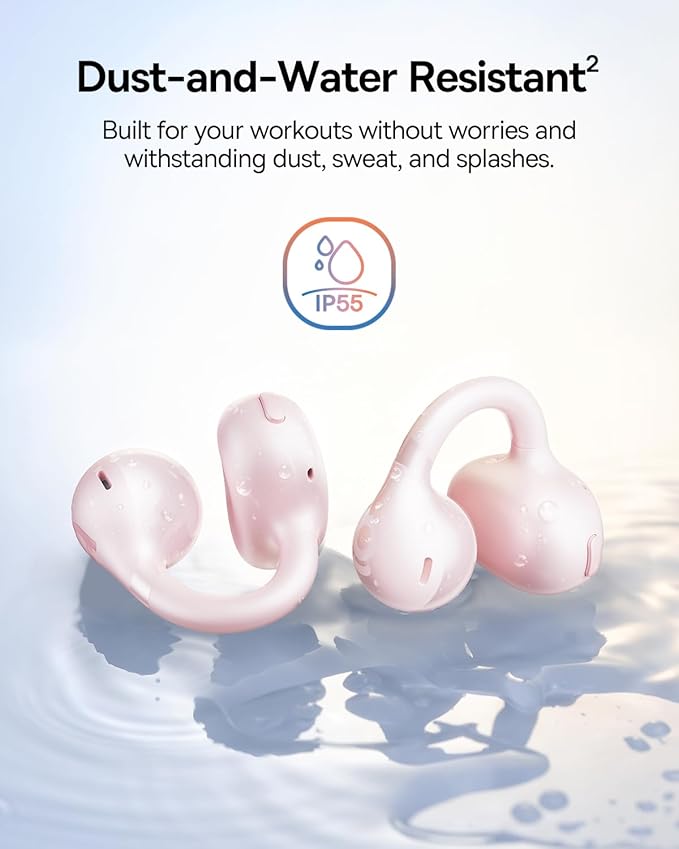 Baseus Bass BC1 Open Ear Earbuds Clip-On Headphones, Open-Ring Comfort with Tri-Curve Snug Clip, Powerful Sound with SuperBass, 4-Mic Clear Calls, IP55 Waterproof, 38H Playtime, Lightweight