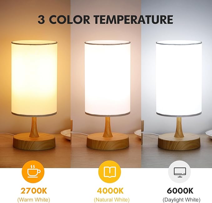 Light Therapy Lamp, 10000 Lux Light with Remote Control, 3 Color Temperature & 4 Brightness Level & Timer, Daylight Lamp for Home, Office, Decoration(Wood Base White Shade)