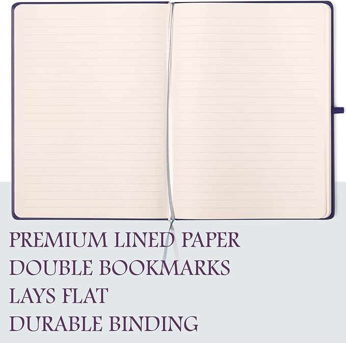 Eccolo Hardbound Writing Journal, Cool Jazz, 192 Pages of Cream Lined Paper with Elastic Band Closure, Lay Flat Design, Interior Gusset Pocket and Double Bookmarks (Eggplant, 7.25-x-9.6 Inches)