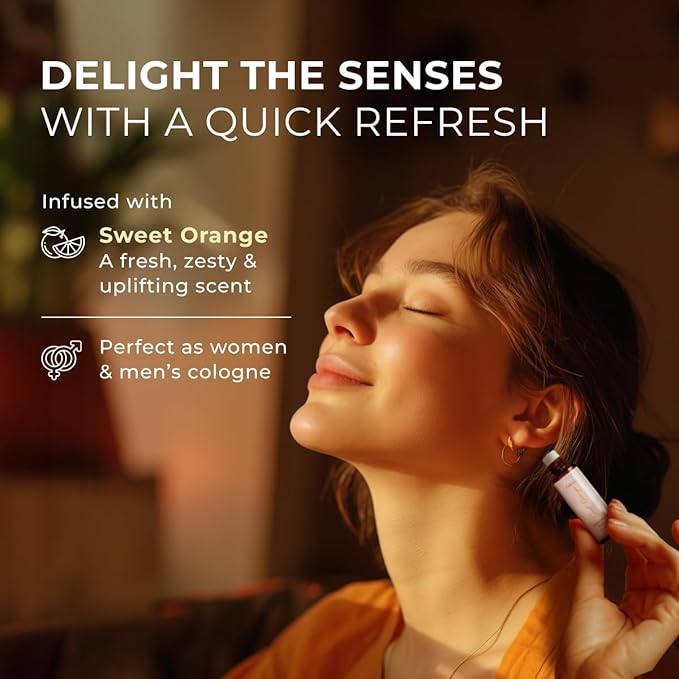 Gya Labs Sweet Orange Essential Oil Roll On For Instant Revitalization & Joyful Well-Being - 100% Pure Natural Uplifting Citrus Leak-Proof Travel Size Roller, Pre-Diluted With Carrier Oil - 0.34 fl oz