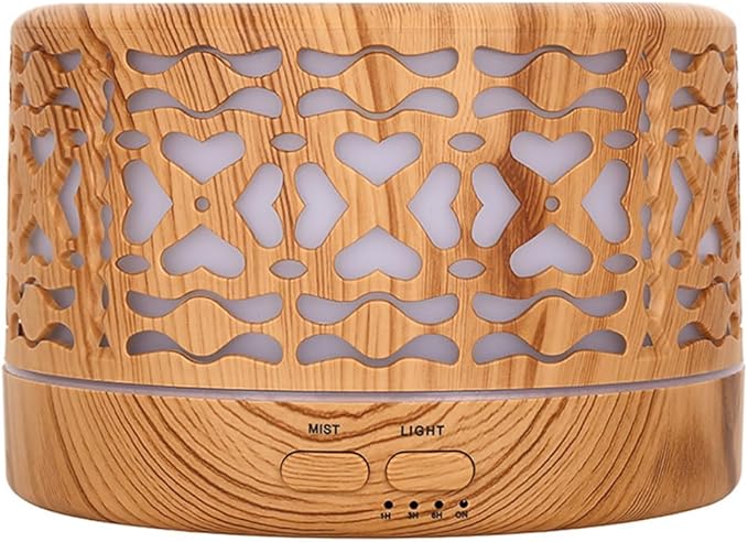 Wild Essentials 700ml Designer Large Room Essential Oil Diffuser, 5 in 1 Ultrasonic Aromatherapy Vaporizer Cool Mist Humidifier, Home, Office, Bedroom, Timer, Auto-Off, 7 Color LED (Light Wood Hearts)