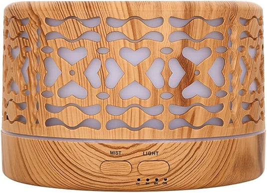 Wild Essentials 700ml Designer Large Room Essential Oil Diffuser, 5 in 1 Ultrasonic Aromatherapy Vaporizer Cool Mist Humidifier, Home, Office, Bedroom, Timer, Auto-Off, 7 Color LED (Light Wood Hearts)