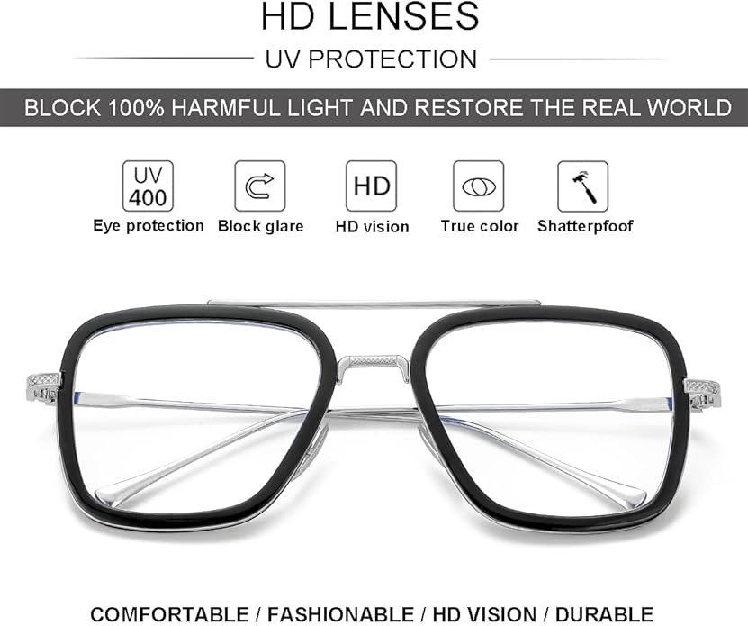 Tony Stark Style Blue Light Blocking Glasses for Men Women, Iron Man and Spider-Man Computer Gaming Glasses