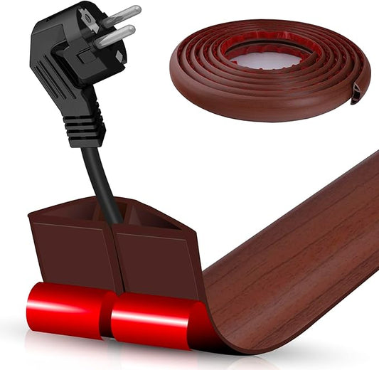 Floor Cord Cover Self Adhesive Cord Hider,10FT Cable Management, Extension Strip Protector for Wires, Prevent Cable Trips for Offices, Gyms, Exhibitions Cavity:0.39"(W) x 0.27"(H) Wood Red Teak