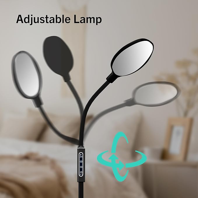 PRIMETEK Happy Lamp10000 Lux Mood Lamp, Dual Control Remote,Touch Screen Sad Lamp, Adjustable LED Floor Lamp, UV-Free Sun Light, 5 Color Temperatures 10 Brightness Levels (Black)