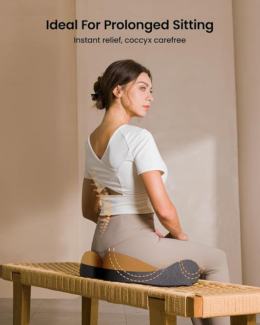 ProtoArc Seat Cushion, Office Chair Cushion for Sciatica, Coccyx Cushion, Ergonomic Memory Foam Seat Cushion for Car, Home, Pressure Relief Pad for Hip, Tailbone, All Day Comfort - Black&Gray