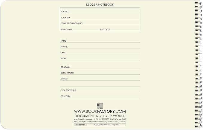 BookFactory Accounting Ledger Notebook/Large 13 Column Accounting Ledger Columnar (Thirteen Columns) Log Book - 17'' x 11'', 100 Pages, Wire-O Landscape Format (LED-100-CLCW-PP(17x11-Ledger-13)-AX)