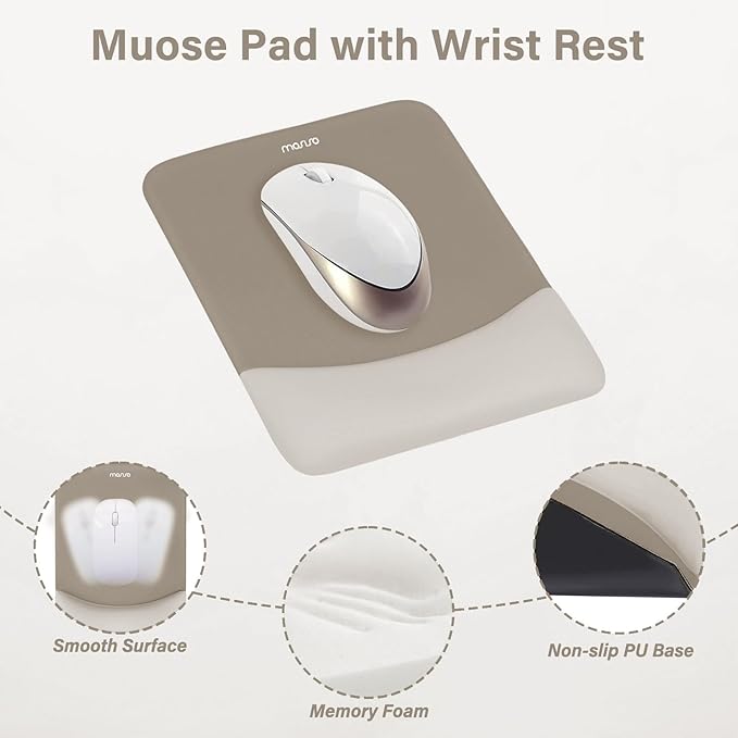 MOSISO Wrist Rest Support for Mouse Pad&Keyboard Set, Rectangular Ergonomic Mousepad Non-Slip Base Home/Office Pain Relief&Easy Typing Pad with Neoprene Cloth&Raised Curved Memory Foam, Bronze Brown