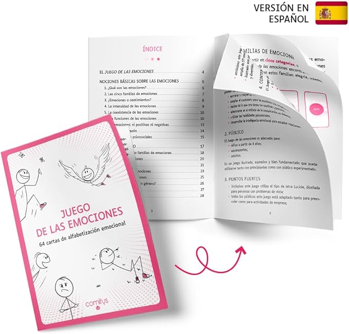 Comitys - The Feelings Game | 64 flashcards for Emotional Literacy | Non-Violent Communication Teaching Tool | 177 Feelings States to Discover (Spanish)