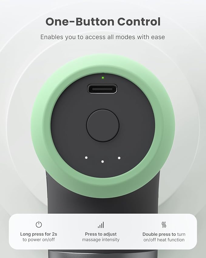 RENPHO Mini Thermal Massage Gun with Heat, Portable Deep Tissue Percussion Massager, Color Silicone Sleeves Travel Size with Carry Case, Spearmint