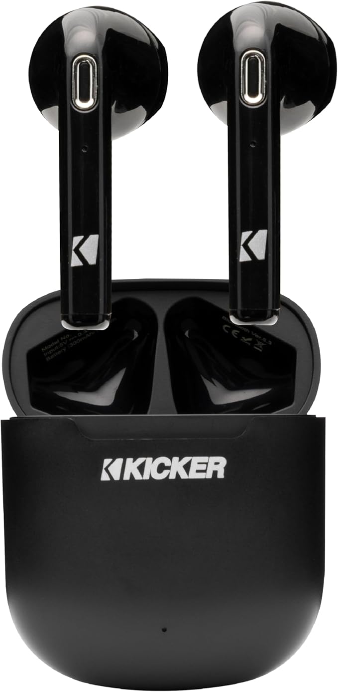 KICKER TWS1 True Wireless Earbuds, Bluetooth Earbuds with Microphone, Wireless Earphones for Android and iOS, Fast-Charging Case for USB-C with 20 Hours of Playtime