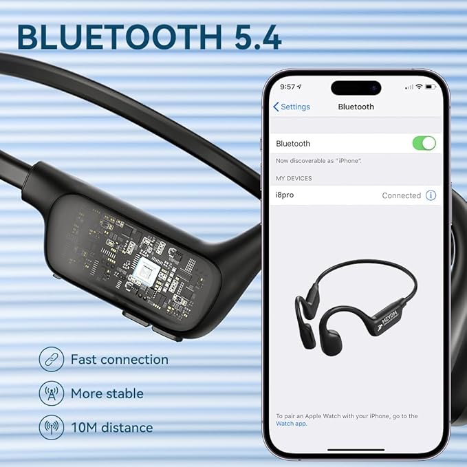 Bone Conduction Headphones, Open Ear Headphones Bluetooth5.4 with Mic, 15H Playtime, IPX6 Sweat Resistant Wireless Earphones, for Workouts and Running, Black