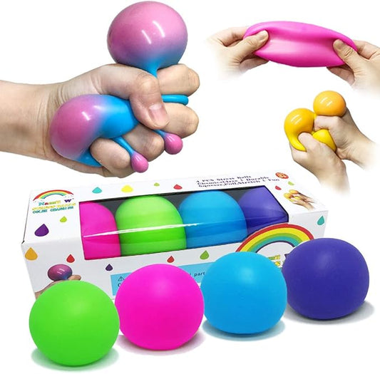 Color Changing Stress Balls, Sensory Squeeze Toys for Adults & Kids - Stress Relief Easter Stuffers - 4 Pack (Pink/Green/Blue/Purple)